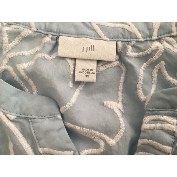 J Jill Embroidered Tie-Sleeve Top 3X lightweight blue - Picture 5 of 8